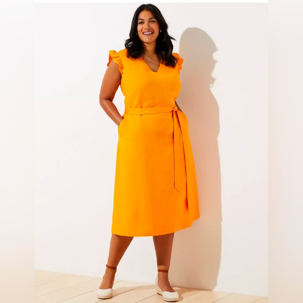 LOFT Yellow Ruffled Midi Sundress V-Neck